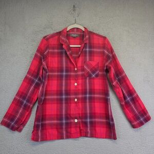 Eddie Bauer Pajama Top Womens S Red‎ Flannel Tartan Plaid Sleepwear Blouse Cozy